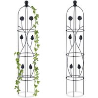 Relaxdays - Set of 2 Garden Obelisks, 103 x 20 cm, Climbing Plant and Flower Support, Metal, Free-Standing, Rose Cage, Black