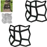 2 x Paving Mould, 9 Chambers, HxWxD: 4 x 42 x 42 cm, Painting Stones, Garden Treads, Concrete Pouring Shaper, Black