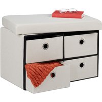 Storage Bench, 4 Drawers, Padded Stool for Home, Foldable, HxWxD: 39 x 60 x 38 cm, Cream - Relaxdays