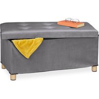 Relaxdays Storage Bench, Velvet Cover, Wooden Feet, H x W x D: approx. 34 x 76 x 38 cm, Dark Grey