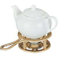 Relaxdays - Teapot Warmer, for Tea & Coffee Pots, Cast Iron, for Candle, Antique Design, Rustic, Gold