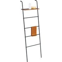 Towel Ladder, 4 Rungs & Shelf, HxWxD: 150 x 45.5 x 20 cm, Bathroom Rack, Steel, Industrial Design, Black/Brown - Relaxdays