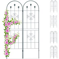 Trellis Set of 2, Metal, 180 x 50 cm, Garden Climbing Aid, Vintage, Ornate Tips + Arch, Freestanding, Green - Relaxdays