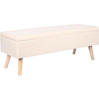 Relaxdays linen storage bench, HxWxD: 40x110x40 cm, wooden legs, padded for bedroom or hallway, beige