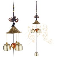 Relaxdays Set of 2 Wind Chimes, Metal, Outdoor and Indoor, Garden, Balcony, Terrace, Hanging Decor, Feng Shui, Gold/Black