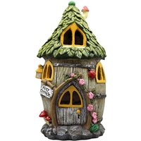 Tlily - Resin Houses with Solar led Lights Fairy Garden Accessories a