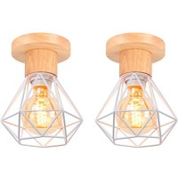 Axhup - Retro Ceiling Light Vintage Industrial Cage Diamond Shape Chandelier for Living Room Entrance Kitchen White 2 Pack