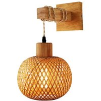 Retro Japanese Style Bamboo Bedside Wall Lamp Restaurant Rattan Lampmine Bedroom Background Lamps