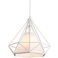 Axhup - Modern Pendant Light, Vintage Metal Iron Hanging Ceiling Lamp with Lampshade, Creative Ø25cm Diamond Cage Chandelier (White)