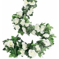 Hoopzi - Rose Garland, Artificial Rose Tendrils, 4 Pieces, Artificial Silk, Flower Garlands for Home, Office, Arch and Garden Decor White