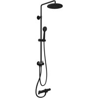Fnx Bathrooms - Round Black Rigid Riser Shower Kit with Thermostatic Mixer Set