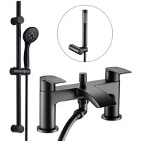 Round Matt Black Bath Mixer Shower Waterfall Tap Deck Mounted + Riser Rail