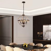 Ganeed - Rustic Farmhouse Chandelier, 4-Lights Adjustable Height Vintage Metal Pendant Lighting, Hanging Light Fixture for Kitchen Entryway Foyer