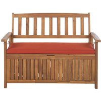 Beliani - Rustic Outdoor Patio Storage Bench Solid Acacia Wood 120 cm Red Cushion Sovana