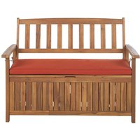 Beliani - Rustic Outdoor Patio Storage Bench Solid Acacia Wood 120 cm Red Cushion Sovana - Light Wood