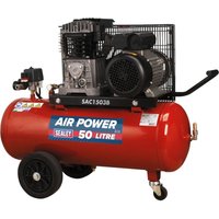 Sealey - Air Compressor 50L Belt Drive 3hp with Cast Cylinders and Wheels SAC1503B