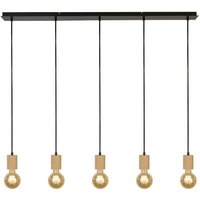 Searchlight Spinny 5 Light Bar Ceiling Pendant- Wood and Black Metal