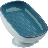 Self-draining soap dish for sink, kitchen, bathtub and soap holder, blue