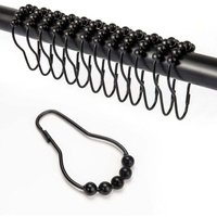 Set of 12 Black Shower Curtain Hooks, Stainless Steel Sliding Rings for Bathroom Curtain Rod