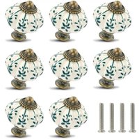Set of 12 Ivory and Green Ceramic Knobs - Pumpkin Cabinet Knobs, Retro Dresser Knobs - Vintage Drawer Pulls with Screws for Cabinet, Drawer, Wardrobe