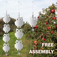 Set of 16 Reflective Owl-Shaped Bird Repellents with Bells, Garden Plant Protectors, Shopping Center, Fake Owls to Keep Birds Away