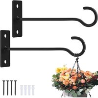 Set of 2 6-inch metal hanging plant hooks for bird feeders, planters, lanterns, wind chimes (black)