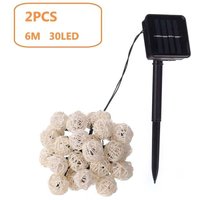 Set of 2 6m Natural Solar Garland 30 Balls IP44 - mumu Gold Rattan String Lights