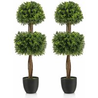 Costway - Set of 2 Artificial Boxwood Topiary Double Ball Tree Faux Plant Fake Plant