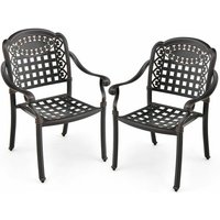 Set of 2 Cast Aluminum Patio Chairs Stackable Outdoor Dining Chairs with Armrest