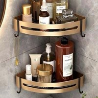 Set of 2 Corner Shower Shelves, No Drilling Required, Adhesive Bathroom Shelf, Stainless Steel Triangle Storage Basket for Shampoo and Soap with Hook