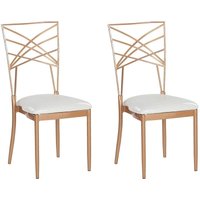 Set of 2 Accent Dining Chairs Metal White Faux Leather Seat Pad Rose Gold Girard