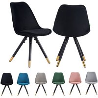 Set Of 2 Black Sofia Ergonomic Modern Dining Chairs Upholstered In Velvet, Metal Legs With Gold End Tips Set Of 2 Black Sofia Ergonomic Modern Dining Chairs Upholstered In Velvet, Metal Legs With Gold End Tips