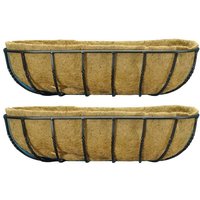 Selections - Set of 2 Manor Garden Black Metal Wall Basket Manger Trough Planters (75cm)