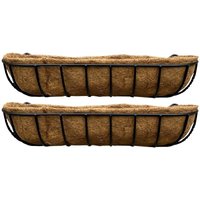 Selections - Set of 2 Manor Garden Black Metal Wall Basket Manger Trough Planters (90cm)