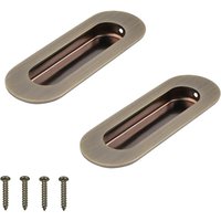 Set of 2 oval bronze stainless steel cabinet handles with recessed side hole and concealed screws for drawer, cabinet, wardrobe