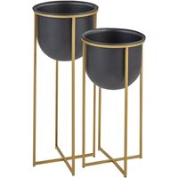 Set of 2 Elevated Plant Pots THUJA Metal 21 cm Black