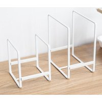 Odipie - Set of 2 Plate Holder, Cupboard Plate Storage, Metal Plate Holder, Pot Lid Storage with Handle, Lid Storage, Cupboard Plate Storage (white)