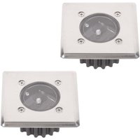 Set of 2 led solar recessed floor lights - Square - 8.5 x 8.5 cm - Stainless steel - 2 recessed lights - IP44