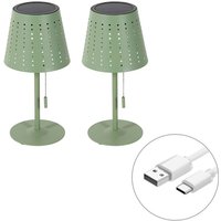 Qazqa - Set of 2 Table Lamps Green Incl. led 3-Step Dimmable Rechargeable and Solar - Ferre