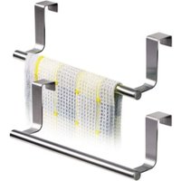 Set of 2 towel rails with stainless steel rods to hang on cabinet drawer doors, no drilling required for installation
