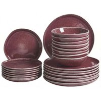 Set of 24 Pieces Burgundy Stoneware Kaolin Handmade Reactive Glaze Finish Service for 8 People Kitchen Dining Room HOPS