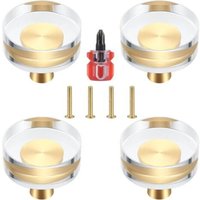 Set of 4 Clear Crystal and Brass Door Knobs for Cabinets, Drawers, Closets and Furniture - 30x27 mm (30x27 mm)