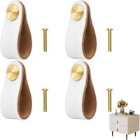 Set of 4 Leather Furniture Handles, Cabinet Pulls, Knobs for Cabinets, Dressers and Kitchen - Easy Installation, Durable Materials and Elegant Design
