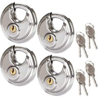 Set of 4 Round Security Padlocks, 70mm Round Stainless Steel Padlock, Rust Resistant Disc Padlock for Sheds, Garages, Trailers