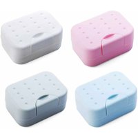 Set of 4 Travel Soap Dishes, Soap Holder with Lid, Soap Dish with Lid, Plastic Soap Box, Easy to Clean Soap Dish for Bathroom, Shower and Kitchen