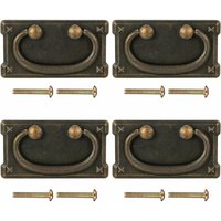 Set of 4 Vintage Rectangular Aged Brass Drawer Handles for Cabinets, Dressers, Zinc Alloy (95 x 52mm)