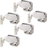 Set of 5 Spring Loaded Cabinet Door Latches "Push to Open" Automatic Latch for Hinged Cupboard Doors Nickel Plated Steel Latch 37x29x11mm and Plastic