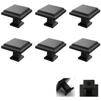 Set of 6 cabinet knobs, suitable for kitchen cabinets, wardrobes, drawers, wine cooler handles (Black, Square shape)