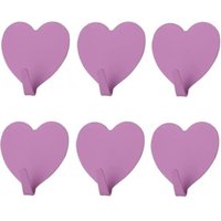 Set of 6 decorative heart-shaped wall hooks, (purple) strong adhesive stainless steel wall hook for home, kitchen, bathroom, office
