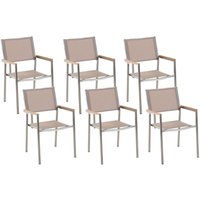 Set of 6 Garden Chairs GROSSETO Stainless Steel Beige